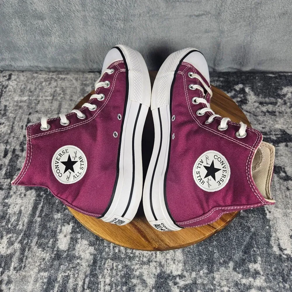 Converse CTAS Lift Hi Platform Shoes Womens 9.5 Berry Red White Canvas High Top